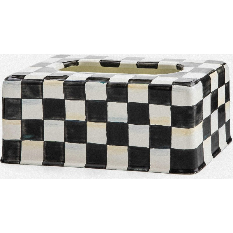 Round Tissue Box Cover with Black & White Checkered Pattern - Elegant Courtly Check Design, Durable Tissue Holder for Bathroom & Home Decor, Fits Standard Tissues, Decorative Storage Organizer for Living Room, Kitchen, Office - Easy-Clean Surface, Tissue