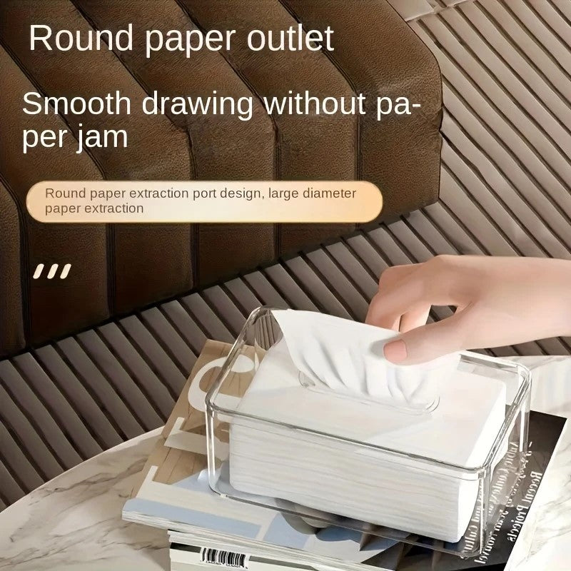 A Modern Transparent Acrylic Tissue Box Cover with a Minimalist Design, Featuring a Smooth Tissue Outlet, Suitable for Decorating Bathrooms And Living Rooms.