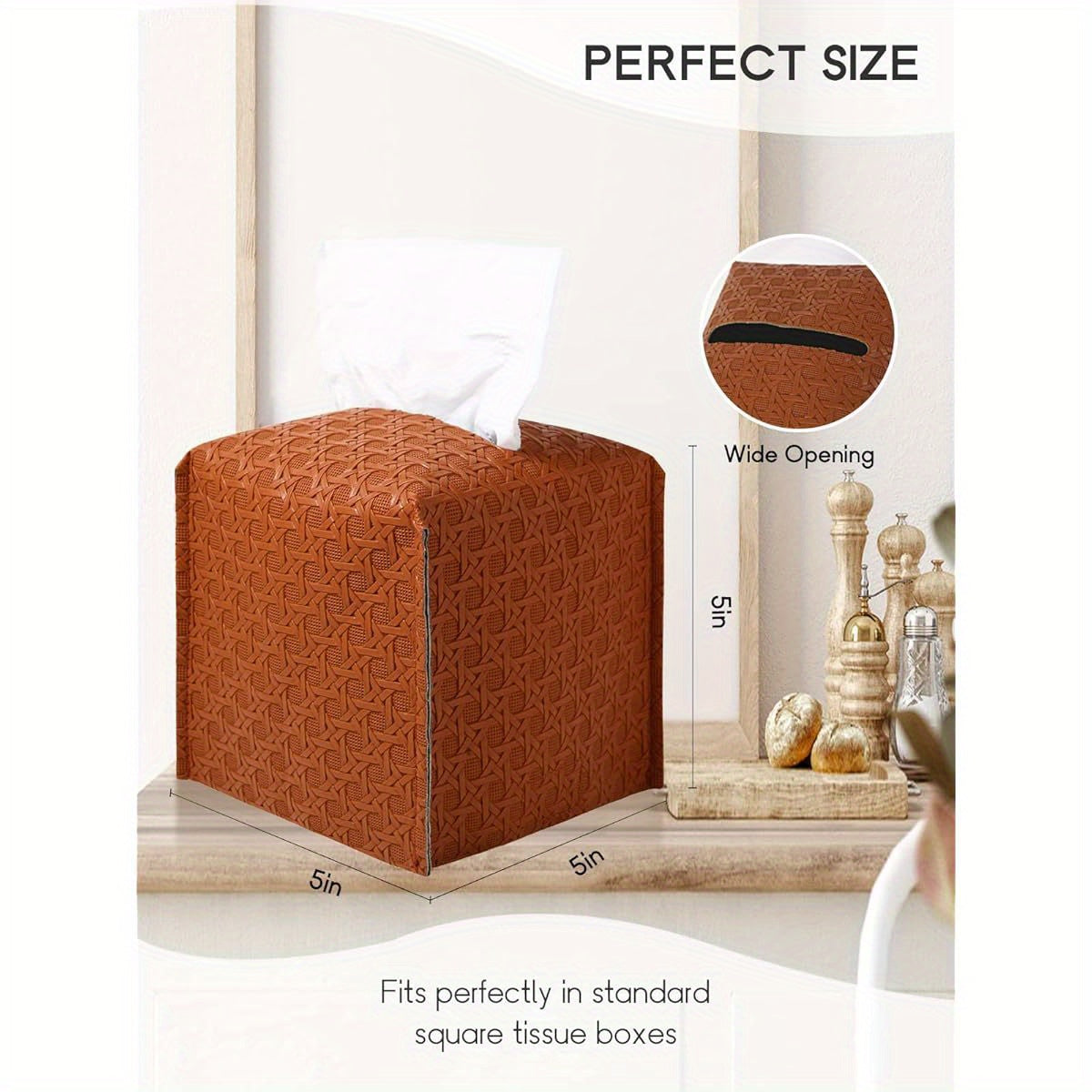 Elegant Square Tissue Box Cover with Textured Pattern - 5"x5"x5" Camel Design, Durable Plastic Bathroom Organizer for Tissues, Toiletries & Cosmetics, Toiletry Storage, Decorative Holder, Sturdy Construction