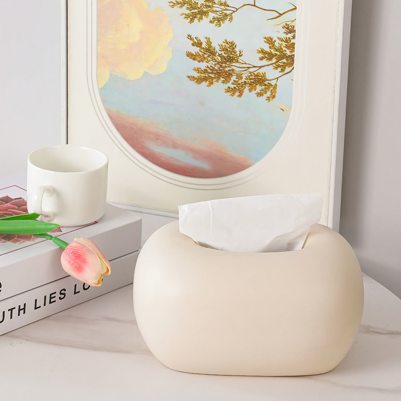 Ceramic Tissue Box Cover | Rectangular Design with Lid | Multi-Use for Dining Table, Kitchen & Living Room | Elegant Home Decor Accessory | Neutral Color