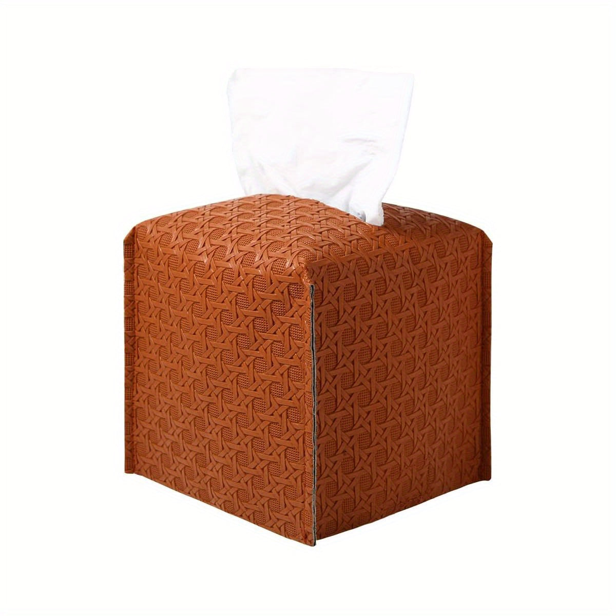 Elegant Square Tissue Box Cover with Textured Pattern - 5"x5"x5" Camel Design, Durable Plastic Bathroom Organizer for Tissues, Toiletries & Cosmetics, Toiletry Storage, Decorative Holder, Sturdy Construction