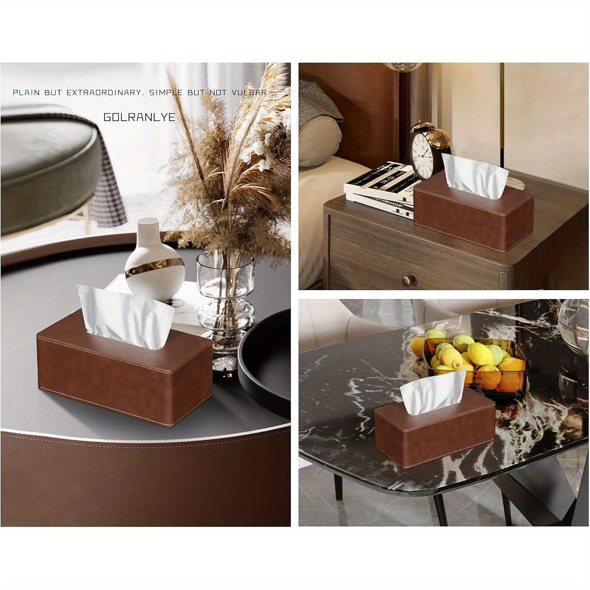 Modern Tissue Box Cover - Elegant Bathroom & Living Room Decor, Fits Standard Facial Tissues, Organizer Dispenser Holder for Vanity, Kitchen, Office - Brown, Vanity Accessory, Sleek Design, Smooth Texture, Functional Decor, Interior Designers