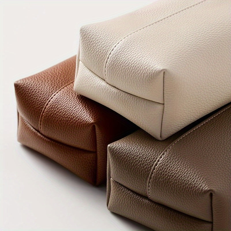 Modern Minimalist Tissue Box - Beige/Neutral Colors, Durable Faux Leather-like material, Compact Rectangular design for Living Room, Bathroom, Office, Restaurant - Decorative Napkin Storage Organizer for Home & Commercial Spaces, Bathroom Accessory, Sleek