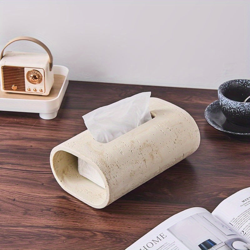 Natural Travertine Textures Tissue Box Holder - Rectangular Resin Decorative Cover for Bathroom, Kitchen, Bedroom, Living Room, Office - White, Durable & Stylish Design, Bathroom Decor And Accessories, Kitchen Accessory, Modern Decor Item, Smooth Finish