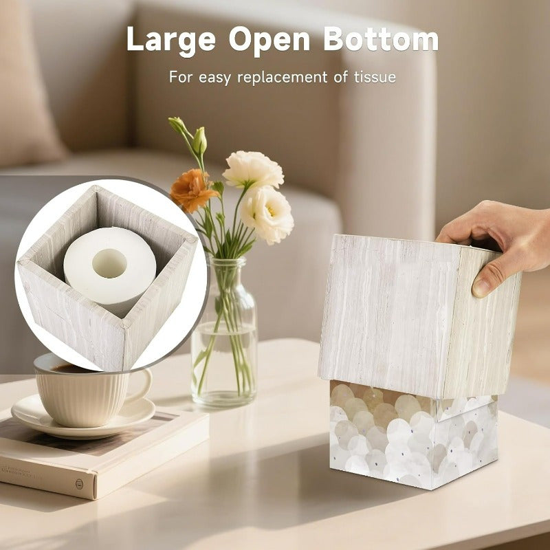 Natural Travertine Marble Tissue Box Holder - Square Cube Design with Open Bottom Access, Beige & Grey Marble Pattern, Anti-Slip Base & Polished Finish, Fits Bathroom Vanity, Bedroom Dresser, Kitchen Countertop - Luxury Storage Organizer for Tissues