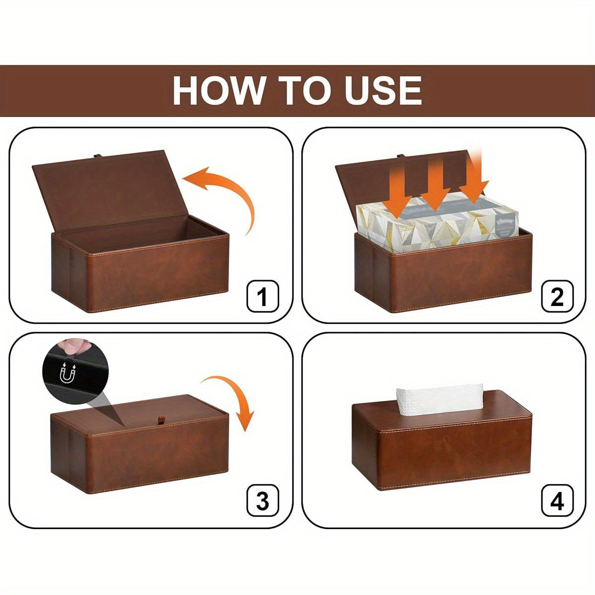 Modern Tissue Box Cover - Elegant Bathroom & Living Room Decor, Fits Standard Facial Tissues, Organizer Dispenser Holder for Vanity, Kitchen, Office - Brown, Vanity Accessory, Sleek Design, Smooth Texture, Functional Decor, Interior Designers