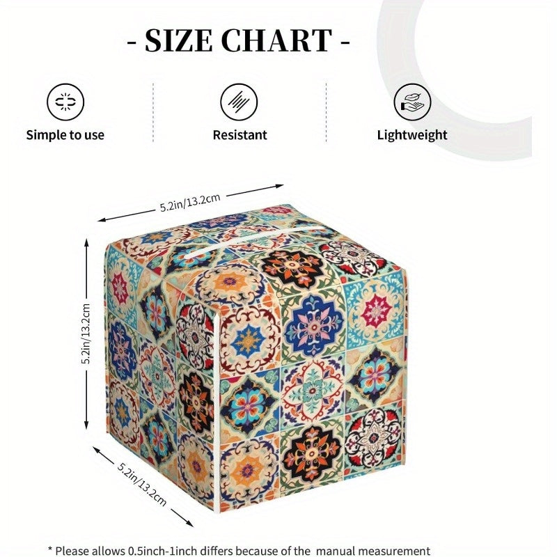 Vintage Ceramic Tile Tissue Box Cover - Ethnic Patchwork Cube Design, Durable & Stylish Organizer for Office, Kitchen, Car, Bathroom - Holds 8-12 Tissues, Easy-Clean Surface, Decorative Facial Paper Dispenser, Bathroom Organizers And Storage, Kitchen