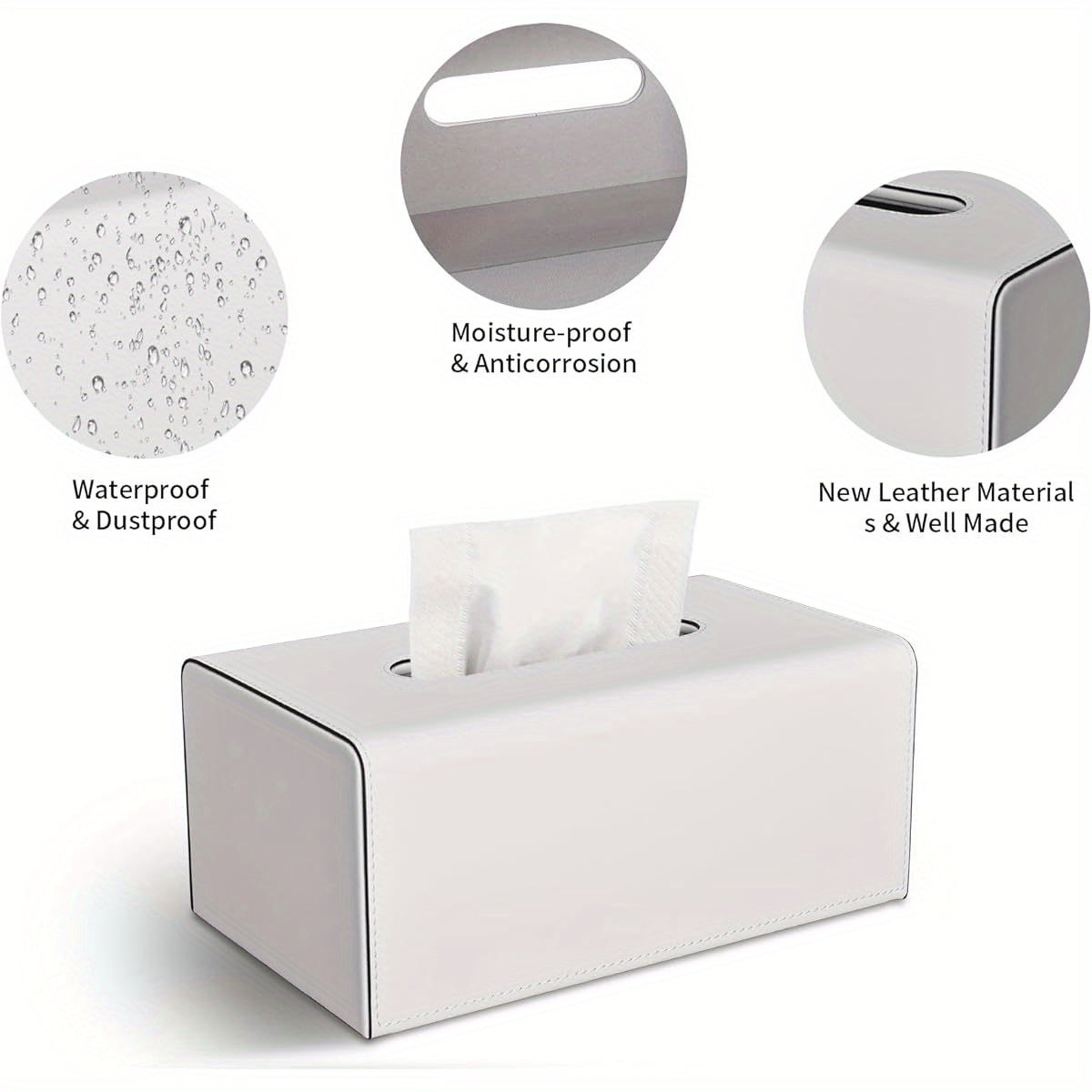 KINGFOM PU Leather Tissue Box Cover with Magnetic Closure - Modern Rectangular White Tissue Holder with Black Trim, Soft Flannel Lining & Sturdy Frame, Decorative Storage for Facial Tissues/Napkins, Fits Living Room, Office, Bedroom - Easy-Clean Surface,