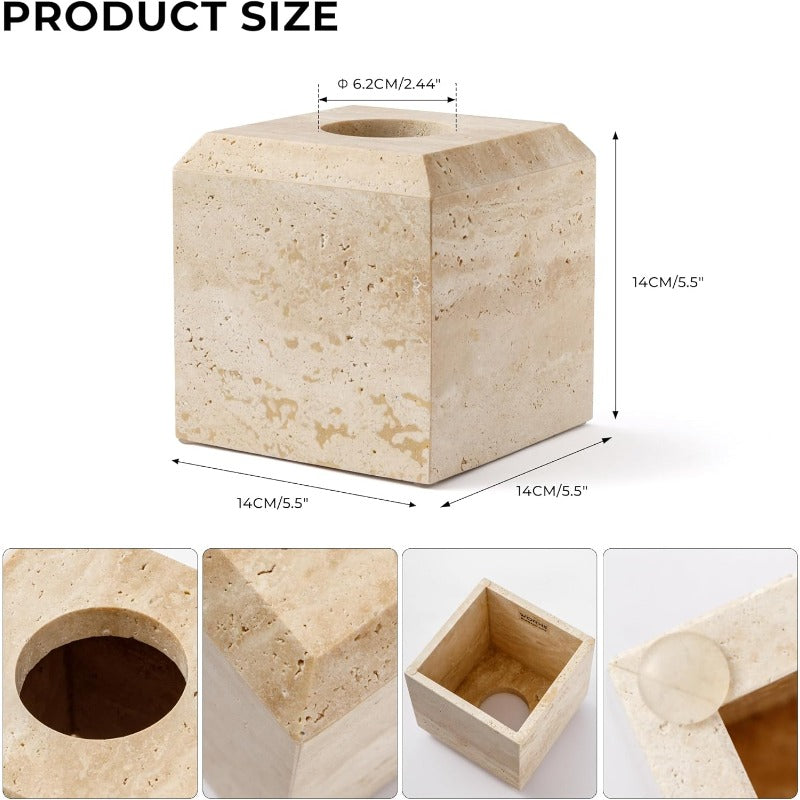 1pc Heavy Duty Natural Marble Tissue Box Holder & Toilet Paper Dispenser - Beige/Beige/ Brown/Gray/White - Elegant Marble Pattern, -Slip Base, One-Hand Opening, Fits Square Tissues - Ideal for Bathroom, Living Room, Office - Decorative Storage Organizer -