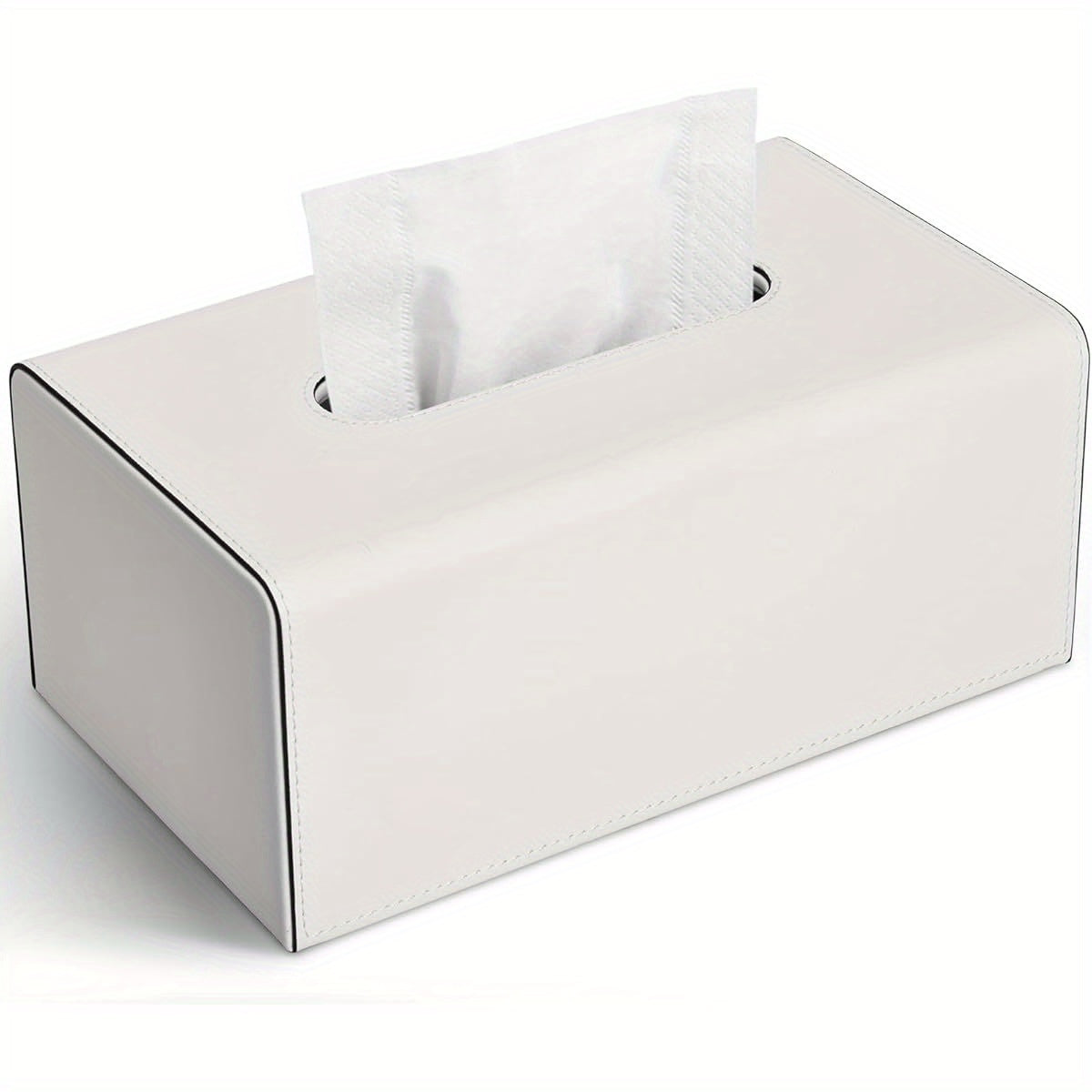 KINGFOM PU Leather Tissue Box Cover with Magnetic Closure - Modern Rectangular White Tissue Holder with Black Trim, Soft Flannel Lining & Sturdy Frame, Decorative Storage for Facial Tissues/Napkins, Fits Living Room, Office, Bedroom - Easy-Clean Surface,