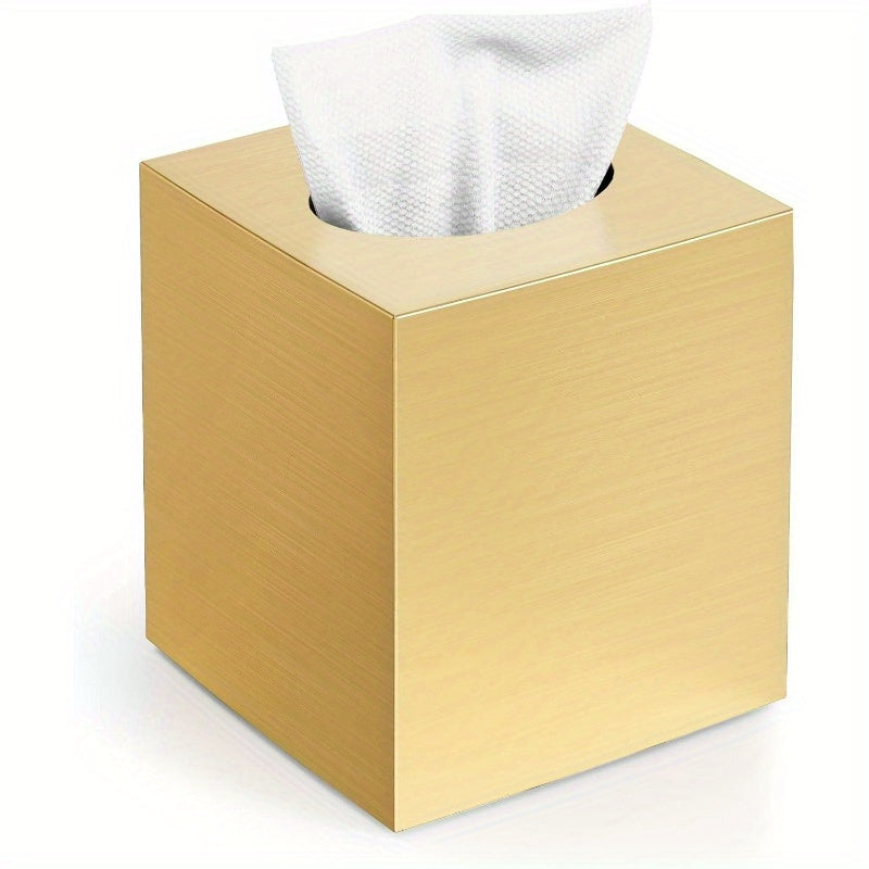 Modern Square Acrylic Tissue Box Cover & Holder - Golden Napkin Dispenser with White Interior, Glossy White & Golden Finish for Bathroom Vanity, Bedroom Dresser, Office Desk - Durable Decorative Storage Organizer, Space-Saving Design, Scratch-Resistant,