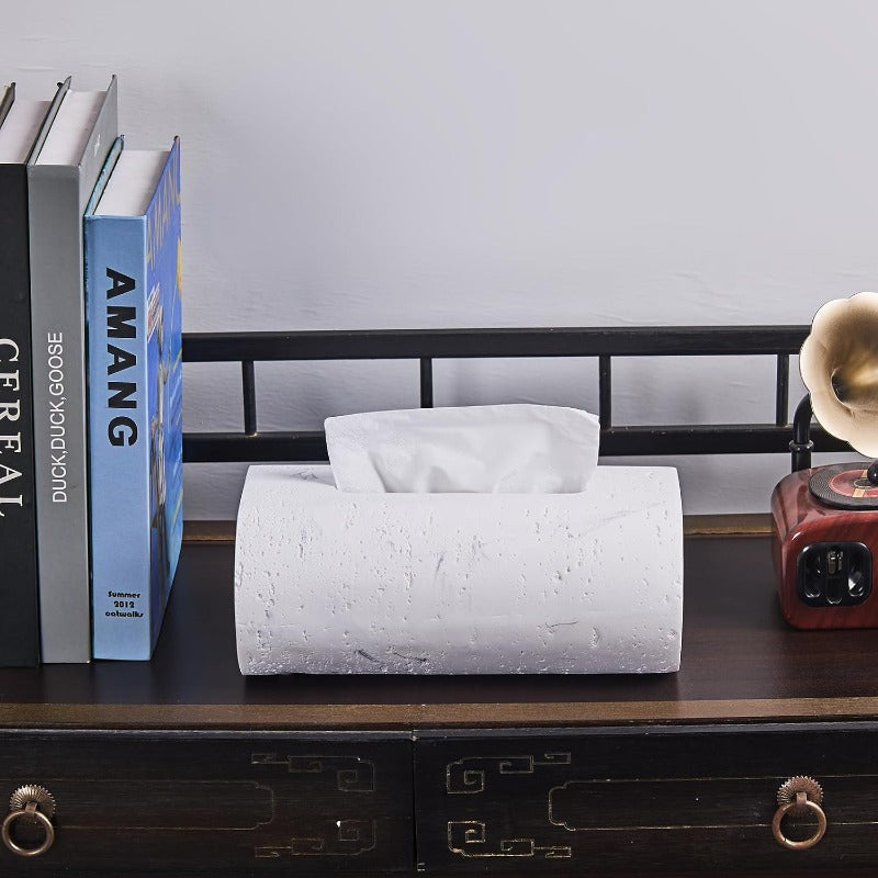 Natural Travertine Textures Tissue Box Holder - Rectangular Resin Decorative Cover for Bathroom, Kitchen, Bedroom, Living Room, Office - White, Durable & Stylish Design, Bathroom Decor And Accessories, Kitchen Accessory, Modern Decor Item, Smooth Finish