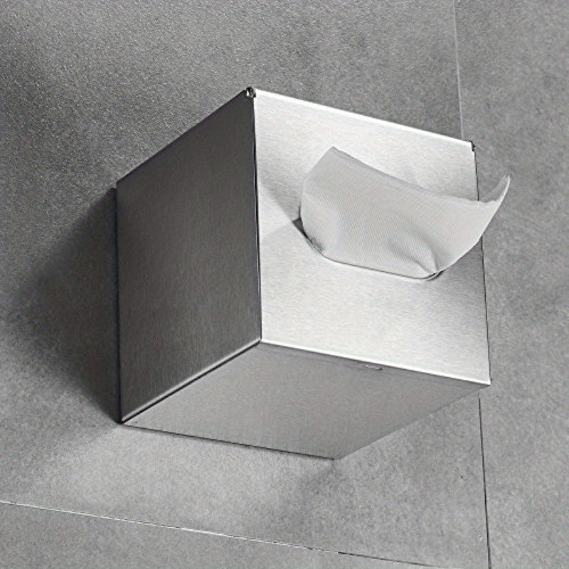 Modern Square Tissue Box Cover - Brushed Nickel Finish, Decorative Napkin Holder for Bathroom, Bedroom, Office, or Desk - 5x5x5 Inch Glass Tissue Cube Box with Open-Top Design, Bathroom Decor And Accessories, Bedroom Accessory, Contemporary Decor, Sleek