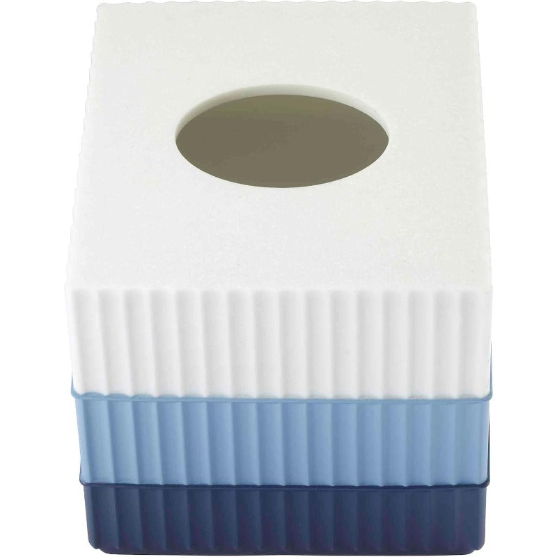 1pc Modern Resin Tissue Box Cover - Elegant White & Blue Horizontal Striped Bathroom Storage with Rounded Lid, Durable & Easy-Clean Design, Compatible with Standard Tissues, Decorative Organizer for Countertop, Dorm, or Bathroom Decor (Light