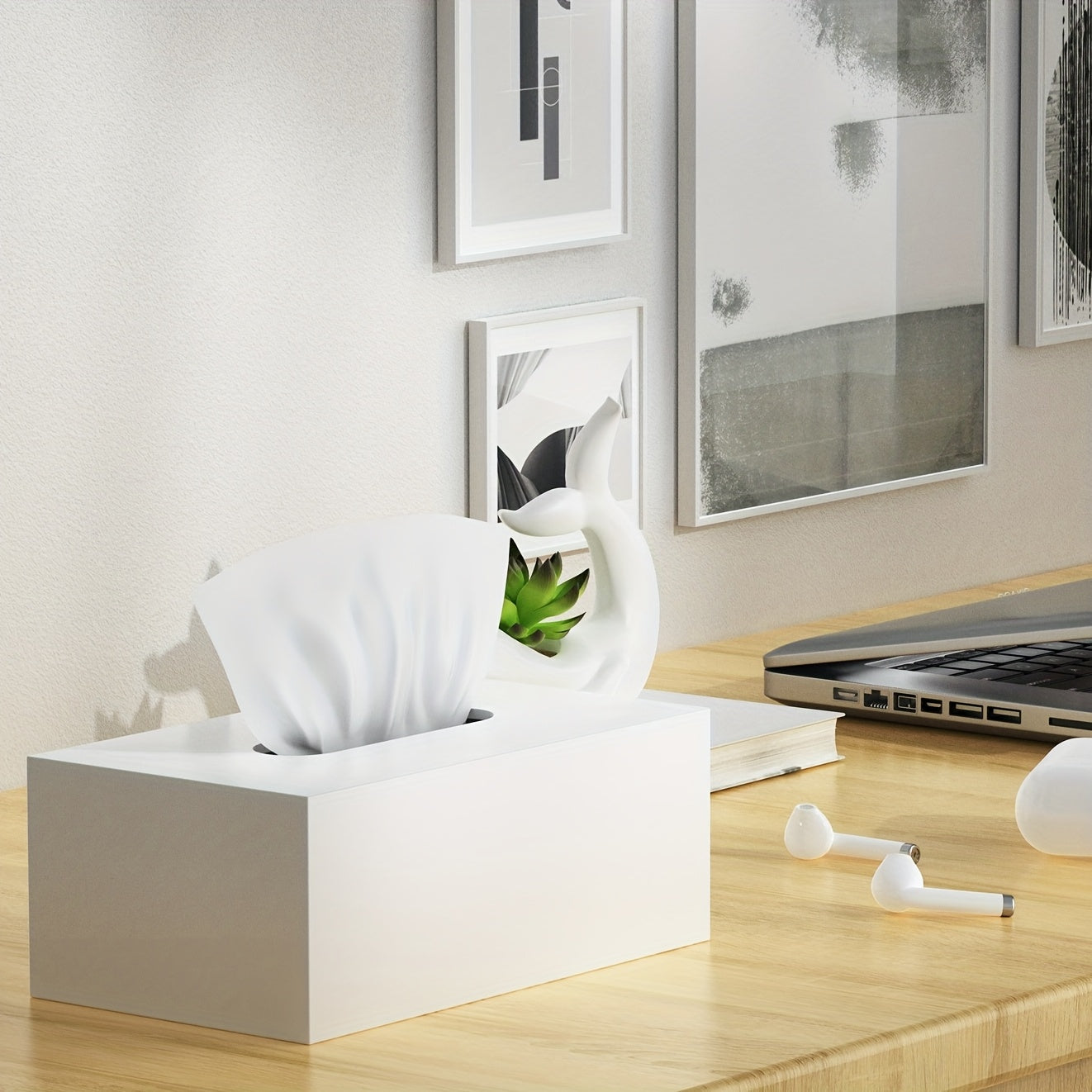 Modern Minimalist White Square Tissue Box Holder with Clear Lid - Durable Plastic Rectangular Storage Organizer with Rounded Corners & Open-Top Design for Bathroom, Office, Home, Hotel, Spa - Decorative & Functional Tissue Dispenser, Sleek Acrylic