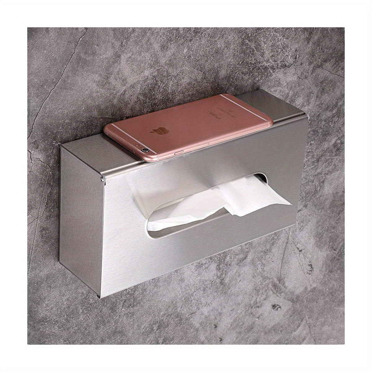 Modern Brushed Nickel Stainless Steel Tissue Box Cover - Sleek Rectangular Design with Secure Clamps, Durable Plastic for Bathroom, Bedroom, Office, and Car Use, Bathroom Organizers And Storage, Versatile Room Accessory, Minimalist Design, Polished Finish