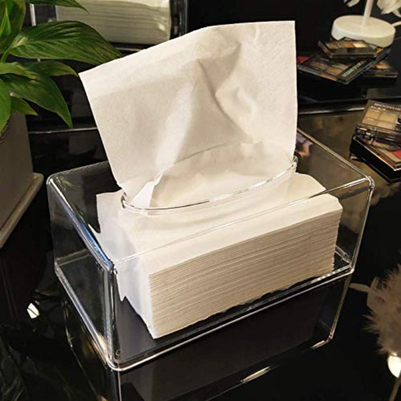 2 Pack Clear Tissue Dispenser Box Lar Facial Acrylic Tissue Box Cover Holder Napkin Organizer for Bathroom Kitchen and Office Room Rectangle 2.64gal X 5.3 W X 4.3 H
