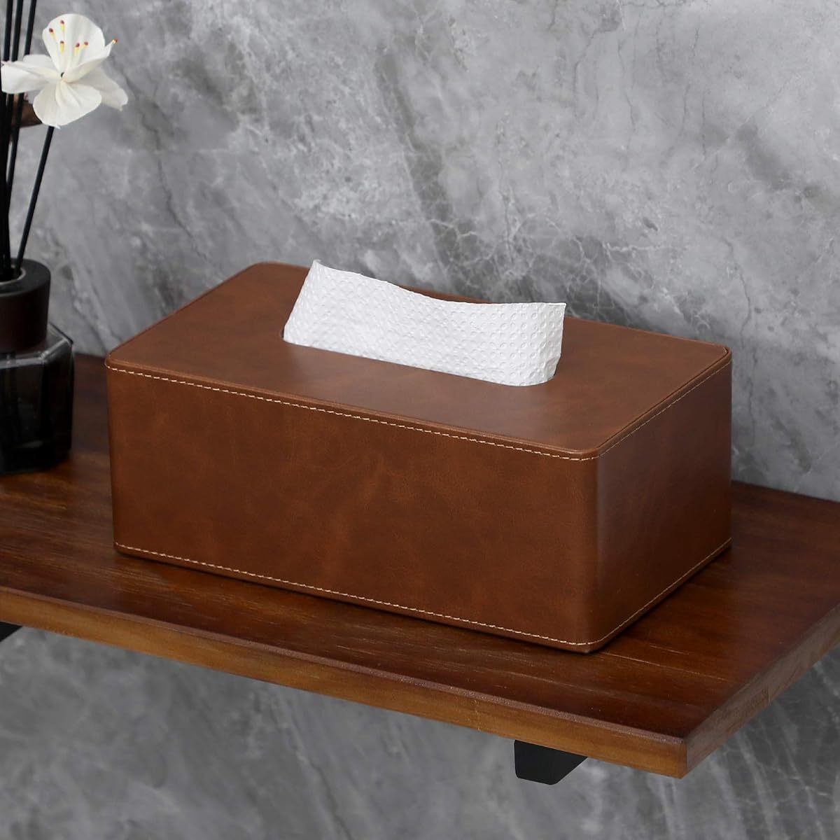 Modern Tissue Box Cover - Elegant Bathroom & Living Room Decor, Fits Standard Facial Tissues, Organizer Dispenser Holder for Vanity, Kitchen, Office - Brown, Vanity Accessory, Sleek Design, Smooth Texture, Functional Decor, Interior Designers