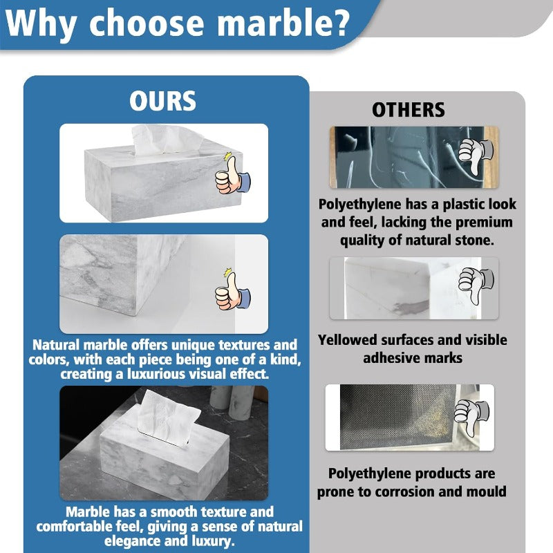 Natural Smooth Marble Tissue Holder Roll Paper Holder with Removable Acrylic Bottom for Tables Night Stands Countertops White 3.62x 5.31x 9.25