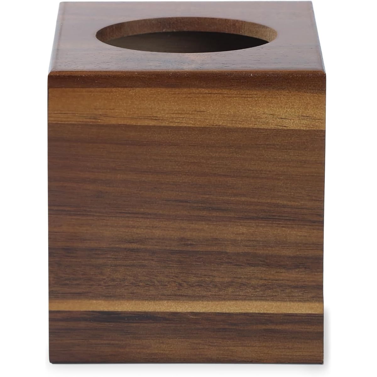 Acacia Wood-Style Plastic Tissue Box Cover - Square Decorative Cube Holder with Natural Grain Finish, 5.3x5.3x5.9 Inches, Moisture-Resistant for Bathroom, Living Room & Dining Table Decor
