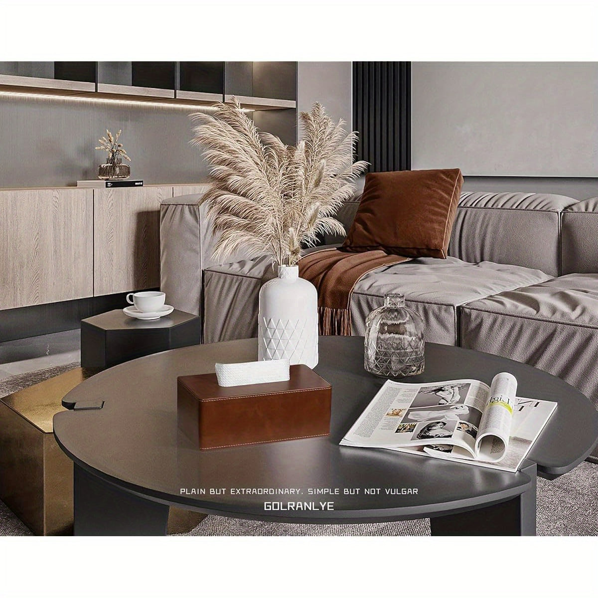 Modern Tissue Box Cover - Elegant Bathroom & Living Room Decor, Fits Standard Facial Tissues, Organizer Dispenser Holder for Vanity, Kitchen, Office - Brown, Vanity Accessory, Sleek Design, Smooth Texture, Functional Decor, Interior Designers