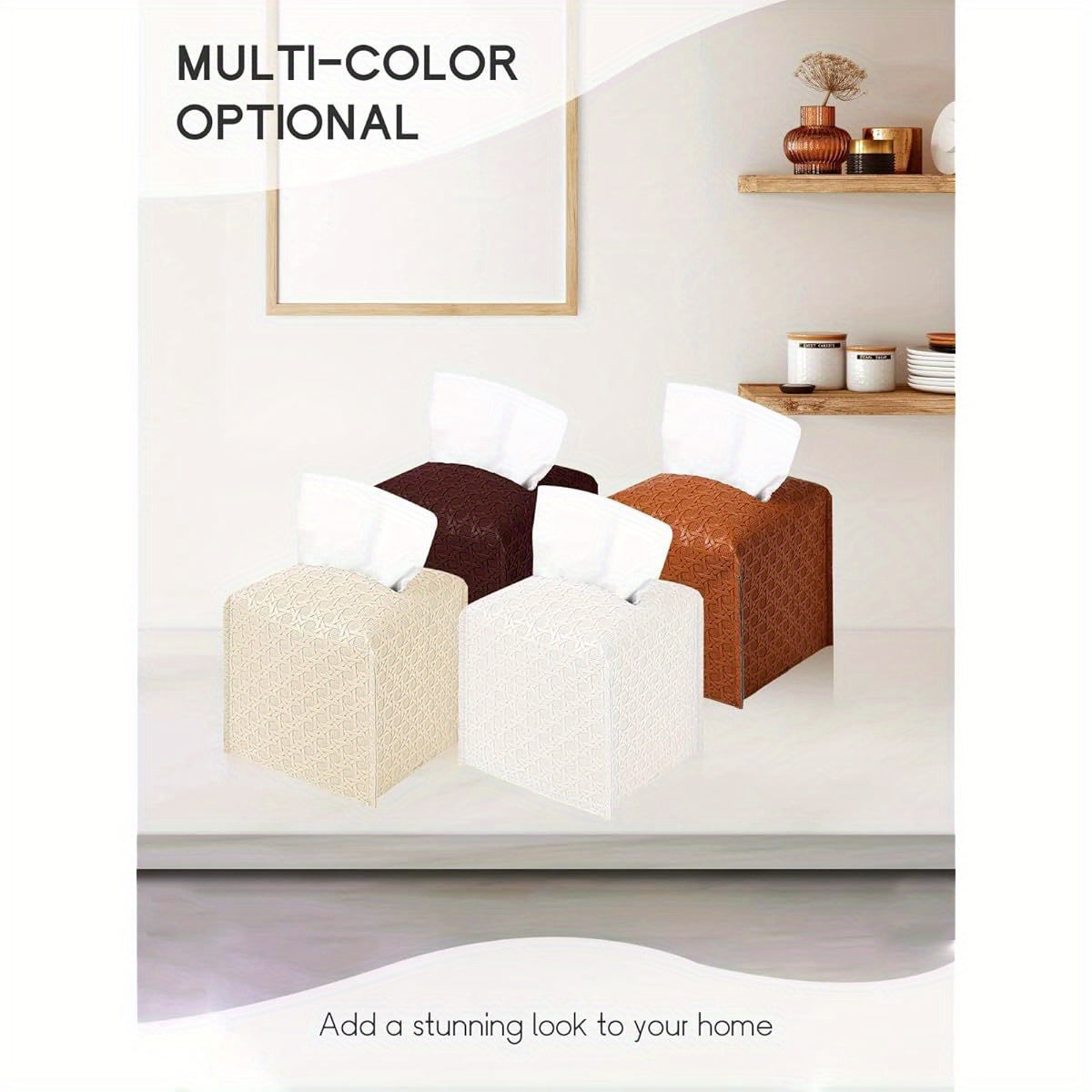 Elegant Square Tissue Box Cover with Textured Pattern - 5"x5"x5" Camel Design, Durable Plastic Bathroom Organizer for Tissues, Toiletries & Cosmetics, Toiletry Storage, Decorative Holder, Sturdy Construction