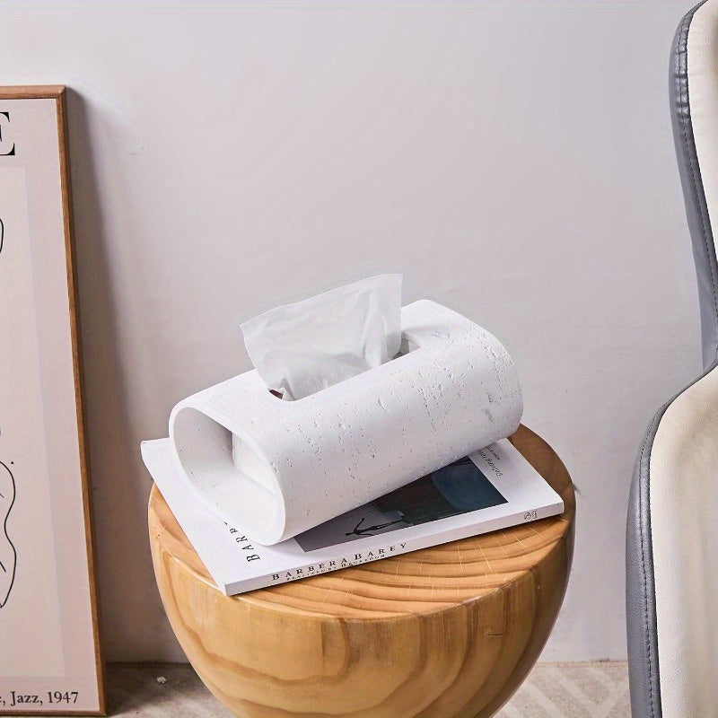 Natural Travertine Textures Tissue Box Holder - Rectangular Resin Decorative Cover for Bathroom, Kitchen, Bedroom, Living Room, Office - White, Durable & Stylish Design, Bathroom Decor And Accessories, Kitchen Accessory, Modern Decor Item, Smooth Finish
