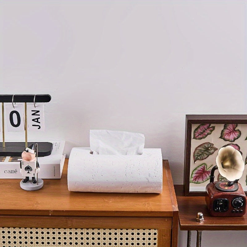 Natural Travertine Textures Tissue Box Holder - Rectangular Resin Decorative Cover for Bathroom, Kitchen, Bedroom, Living Room, Office - White, Durable & Stylish Design, Bathroom Decor And Accessories, Kitchen Accessory, Modern Decor Item, Smooth Finish