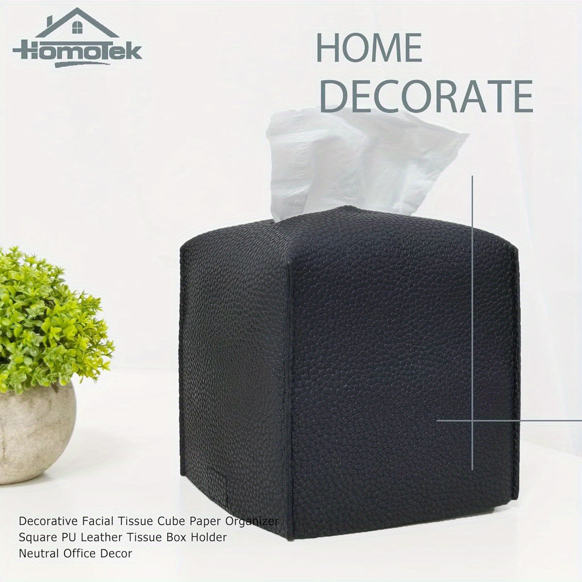 2 Pack Tissue Box Cover, Square Faux Leather Tissue Holder, Decorative Facial Tissue Cube Paper Organizer Dispenser for Bathroom, Night Stands, Desk, Car 5X5X5' ' - Matte Black, Pebble Grain