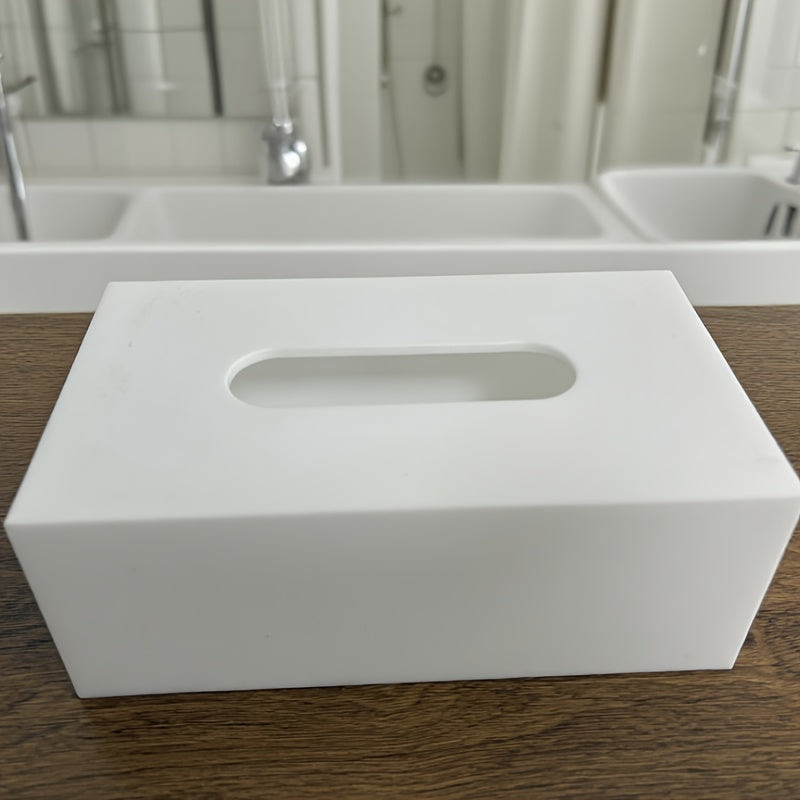 Modern Minimalist White Square Tissue Box Holder with Clear Lid - Durable Plastic Rectangular Storage Organizer with Rounded Corners & Open-Top Design for Bathroom, Office, Home, Hotel, Spa - Decorative & Functional Tissue Dispenser, Sleek Acrylic