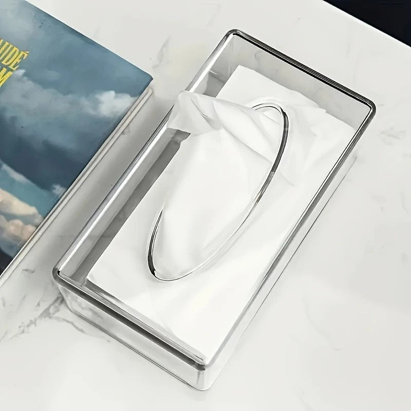 A Modern Transparent Acrylic Tissue Box Cover with a Minimalist Design, Featuring a Smooth Tissue Outlet, Suitable for Decorating Bathrooms And Living Rooms.
