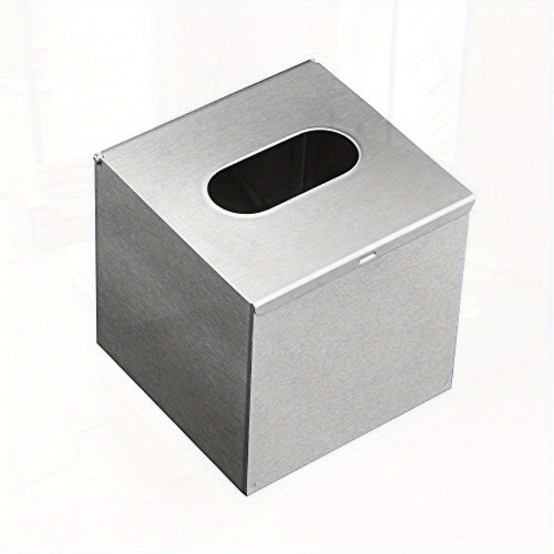 Modern Square Tissue Box Cover - Brushed Nickel Finish, Decorative Napkin Holder for Bathroom, Bedroom, Office, or Desk - 5x5x5 Inch Glass Tissue Cube Box with Open-Top Design, Bathroom Decor And Accessories, Bedroom Accessory, Contemporary Decor, Sleek