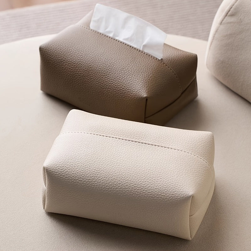 Modern Minimalist Tissue Box - Beige/Neutral Colors, Durable Faux Leather-like material, Compact Rectangular design for Living Room, Bathroom, Office, Restaurant - Decorative Napkin Storage Organizer for Home & Commercial Spaces, Bathroom Accessory, Sleek