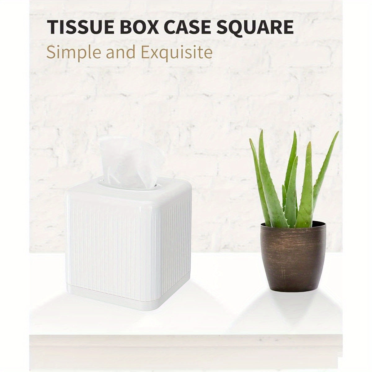 1pc Modern White Square Plastic Tissue Box Cover with Base - BPA-Free Decorative Cube Tissue Holder with Vertical Stripe Design, Easy-Open Base & Snug-Fit for Bathroom Vanity, Living Room, Bedroom, Office - Space-Saving Tissue Dispenser (5.5x5.5x6.0