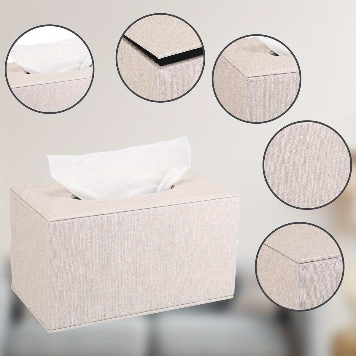 Sumnacon Large Rectangular Tissue Box Cover with Magnetic Closure - Beige & MDF Construction, Decorative Storage Holder with Rounded Corners & Sturdy Frame for Bathroom, Living Room, Office, Car - Fits Large /Kitchen Tissues, Space-Saving Design, Durable