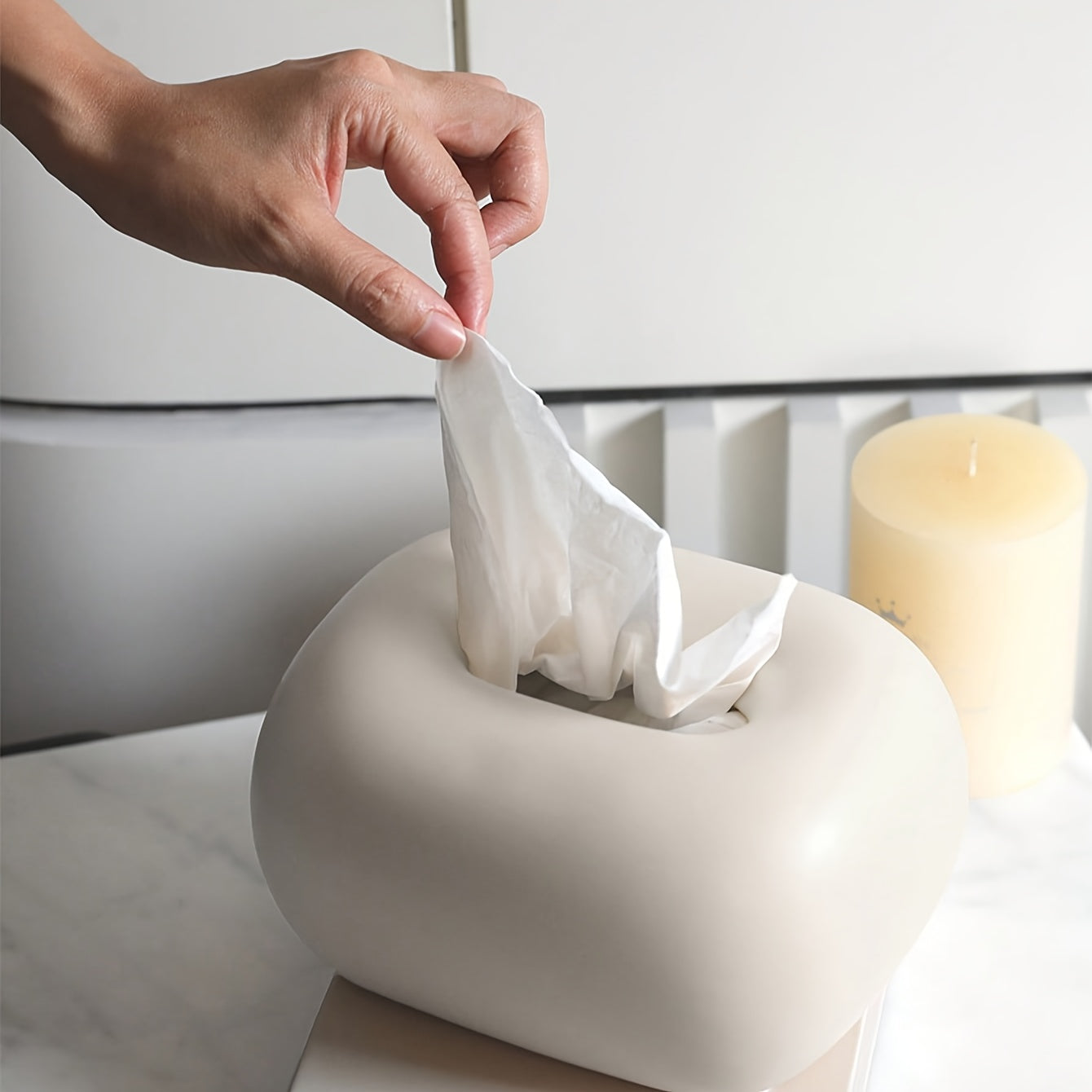 Ceramic Tissue Box Cover | Rectangular Design with Lid | Multi-Use for Dining Table, Kitchen & Living Room | Elegant Home Decor Accessory | Neutral Color