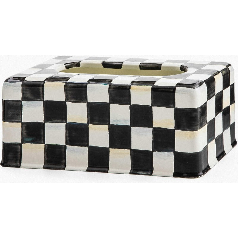 1pc Elegant Black and White Checkered Tissue Box Cover with Golden Accent - Modern Farmhouse Decor, Durable Round Tissue Holder with Hinged Lid, Fits Standard Tissues, Decorative Storage Box for Living Room, Bathroom, Bedroom - Ideal Housewarming Gift