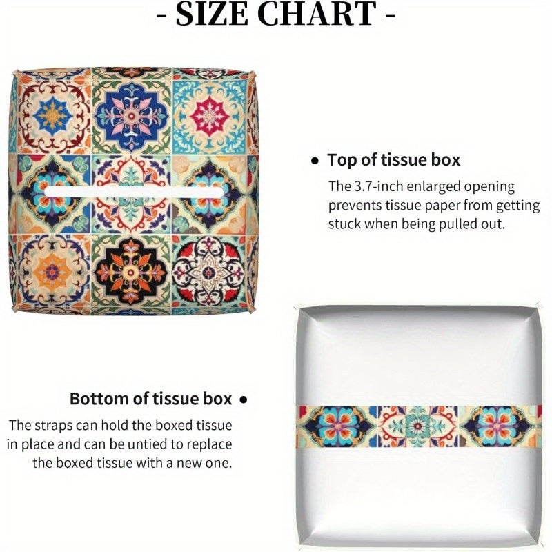 Vintage Ceramic Tile Tissue Box Cover - Ethnic Patchwork Cube Design, Durable & Stylish Organizer for Office, Kitchen, Car, Bathroom - Holds 8-12 Tissues, Easy-Clean Surface, Decorative Facial Paper Dispenser, Bathroom Organizers And Storage, Kitchen