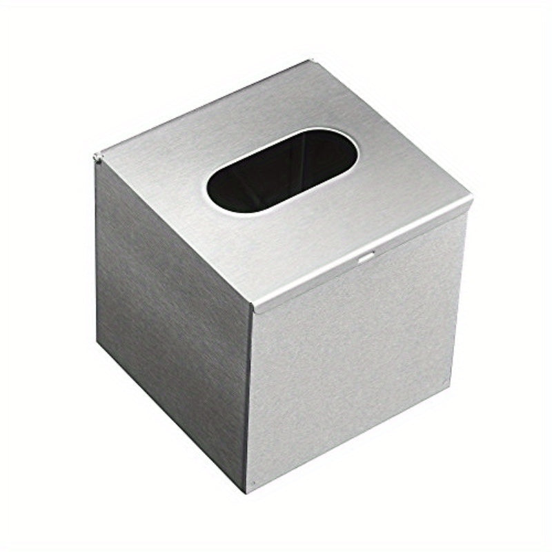 Modern Square Tissue Box Cover - Brushed Nickel Finish, Decorative Napkin Holder for Bathroom, Bedroom, Office, or Desk - 5x5x5 Inch Glass Tissue Cube Box with Open-Top Design, Bathroom Decor And Accessories, Bedroom Accessory, Contemporary Decor, Sleek