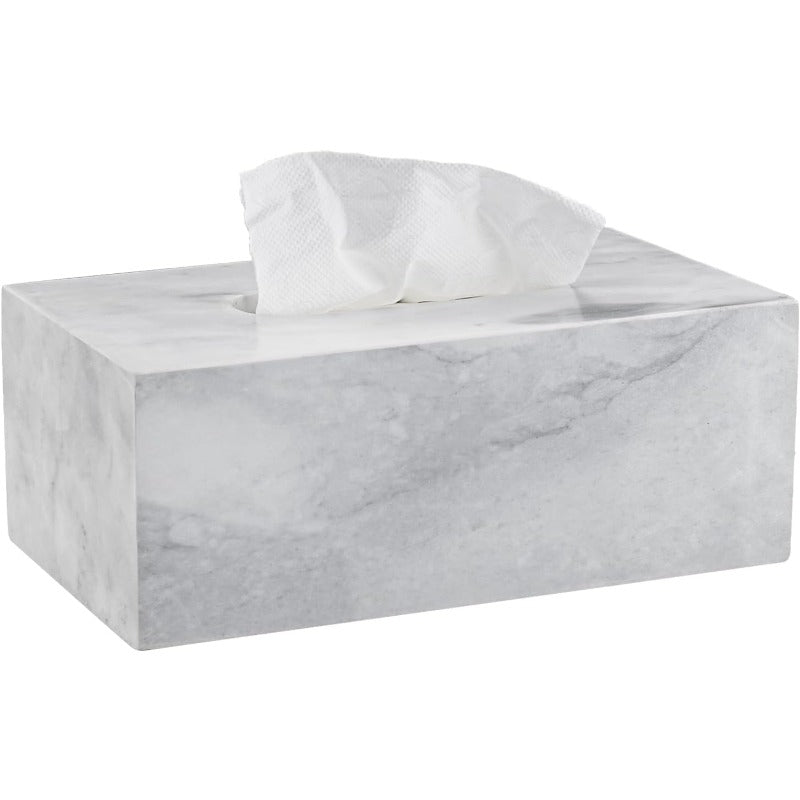 Natural Smooth Marble Tissue Holder Roll Paper Holder with Removable Acrylic Bottom for Tables Night Stands Countertops White 3.62x 5.31x 9.25
