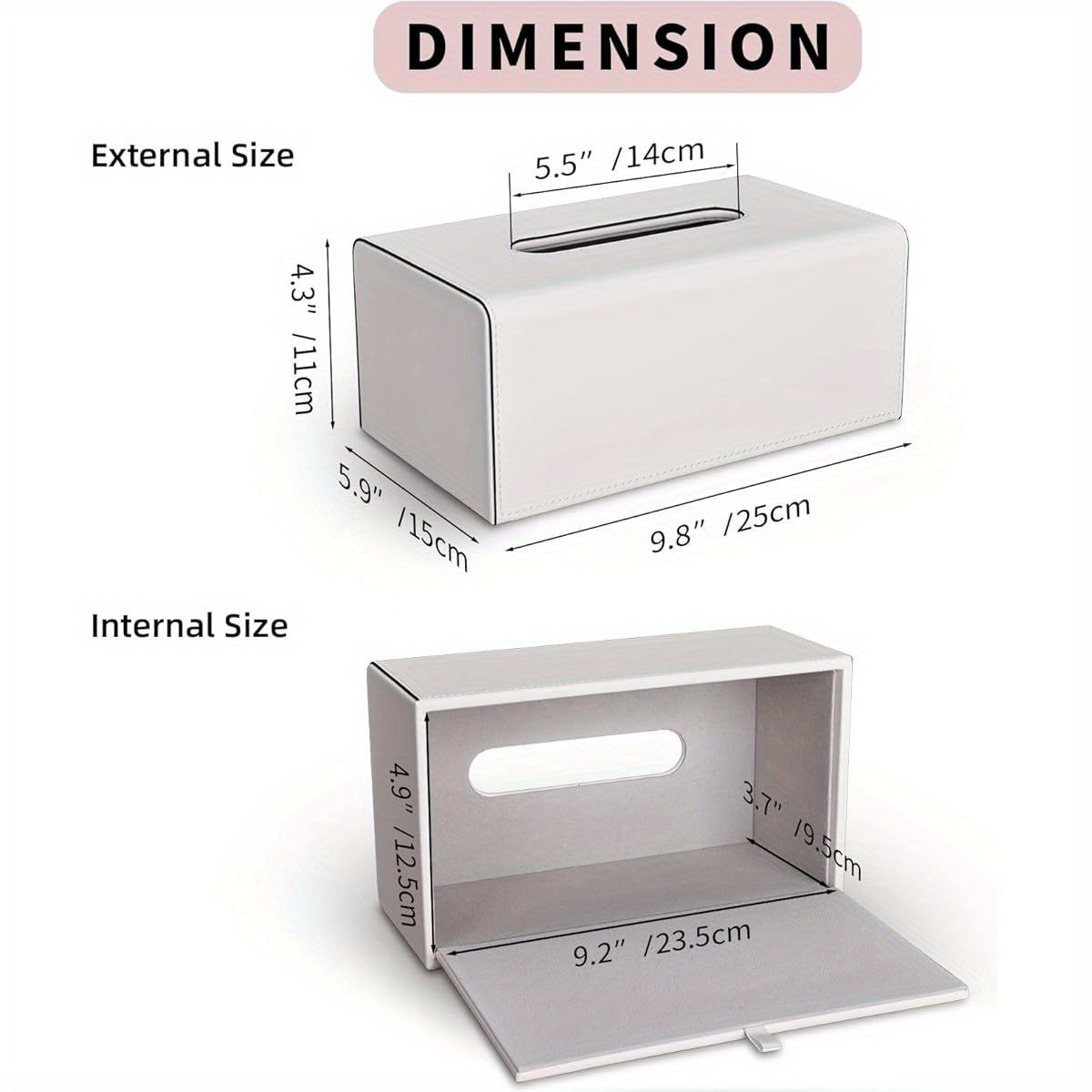 KINGFOM PU Leather Tissue Box Cover with Magnetic Closure - Modern Rectangular White Tissue Holder with Black Trim, Soft Flannel Lining & Sturdy Frame, Decorative Storage for Facial Tissues/Napkins, Fits Living Room, Office, Bedroom - Easy-Clean Surface,