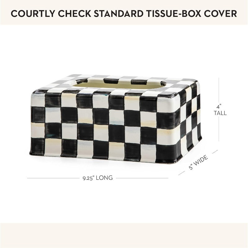Round Tissue Box Cover with Black & White Checkered Pattern - Elegant Courtly Check Design, Durable Tissue Holder for Bathroom & Home Decor, Fits Standard Tissues, Decorative Storage Organizer for Living Room, Kitchen, Office - Easy-Clean Surface, Tissue