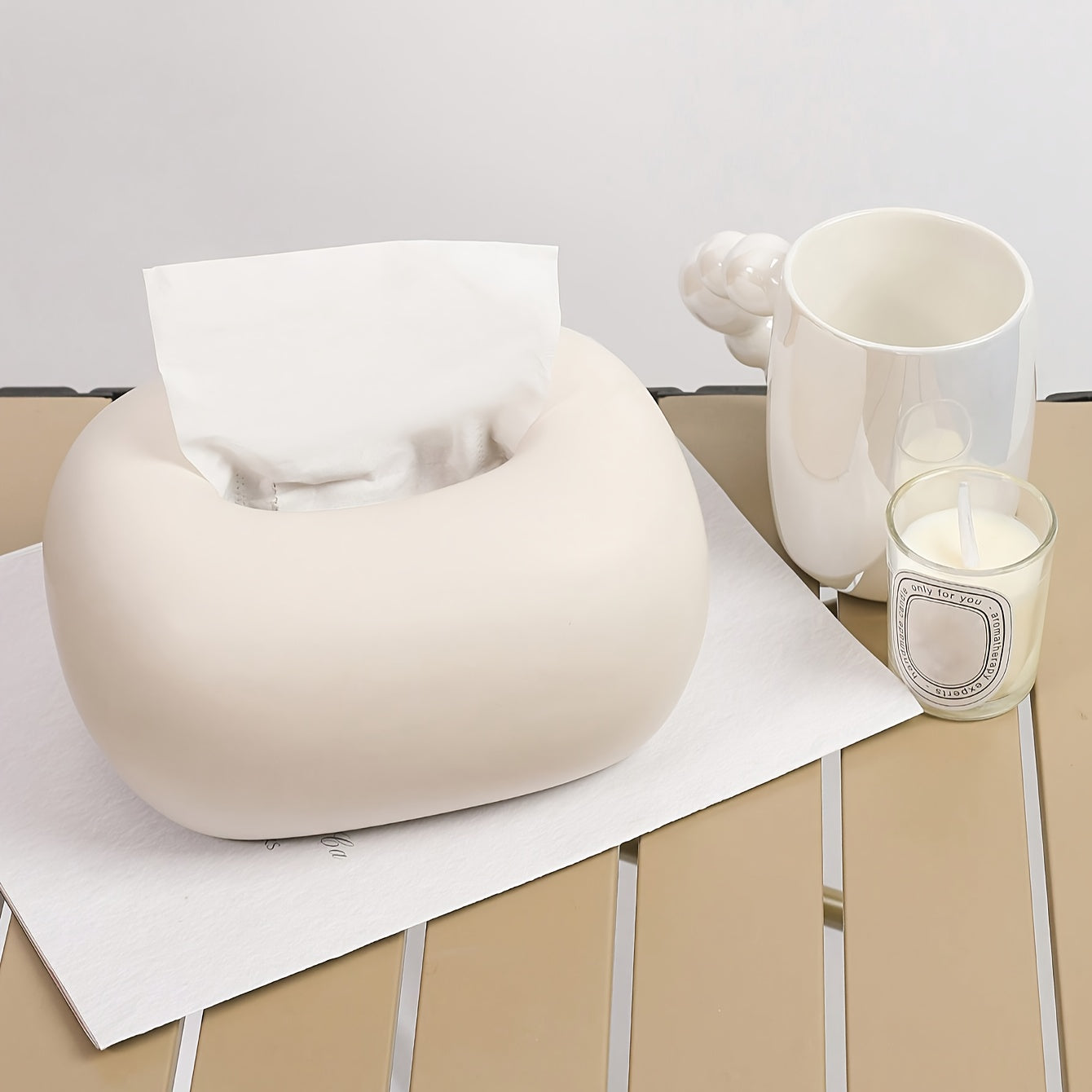 Ceramic Tissue Box Cover | Rectangular Design with Lid | Multi-Use for Dining Table, Kitchen & Living Room | Elegant Home Decor Accessory | Neutral Color