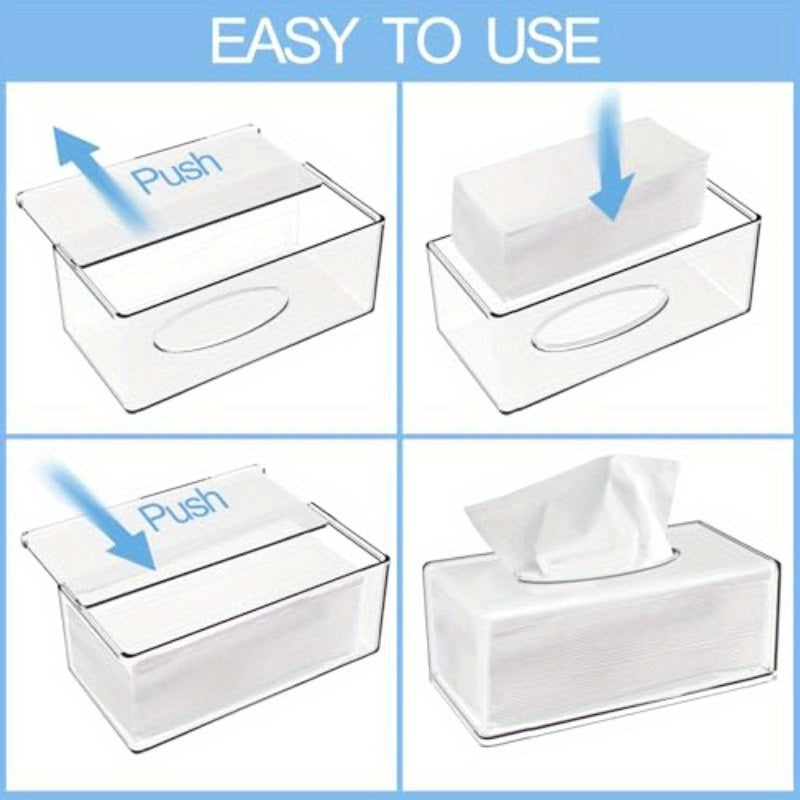 2 Pack Clear Tissue Dispenser Box Lar Facial Acrylic Tissue Box Cover Holder Napkin Organizer for Bathroom Kitchen and Office Room Rectangle 2.64gal X 5.3 W X 4.3 H