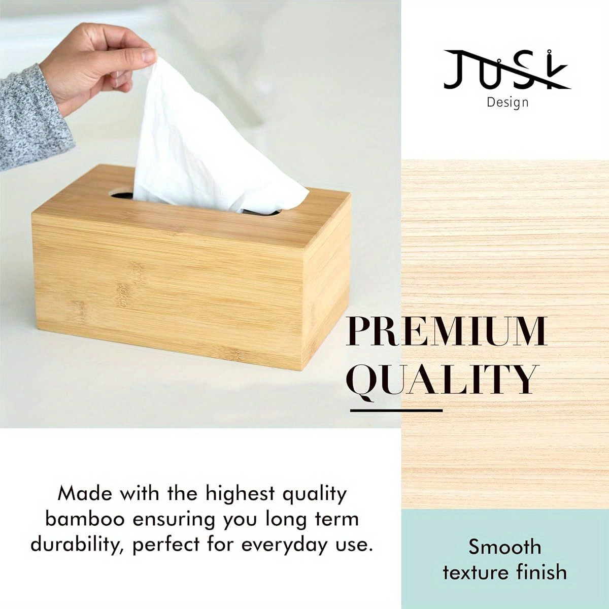 Design Tissue Box Holder - Modern, Minimalist, and Durable Wooden Tissue Box with Sliding Bottom, Easy- Refill - Premium- Quality Bamboo Tissue Box Cover, Fits 184- Count Box, Rectangular, Pack of 2