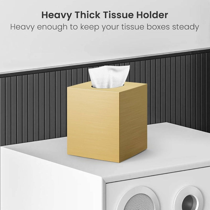 Modern Square Acrylic Tissue Box Cover & Holder - Golden Napkin Dispenser with White Interior, Glossy White & Golden Finish for Bathroom Vanity, Bedroom Dresser, Office Desk - Durable Decorative Storage Organizer, Space-Saving Design, Scratch-Resistant,