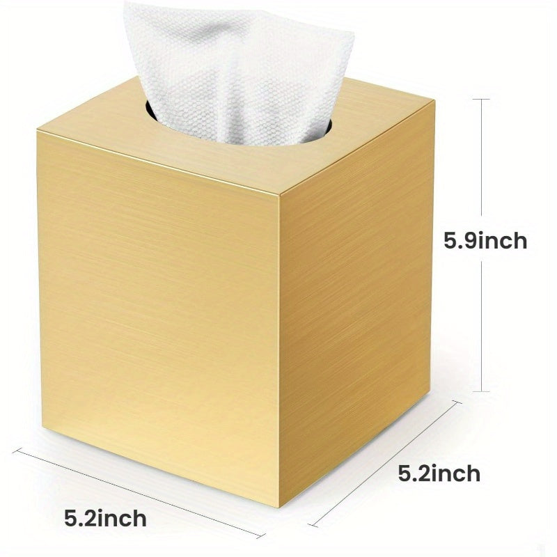 Modern Square Acrylic Tissue Box Cover & Holder - Golden Napkin Dispenser with White Interior, Glossy White & Golden Finish for Bathroom Vanity, Bedroom Dresser, Office Desk - Durable Decorative Storage Organizer, Space-Saving Design, Scratch-Resistant,