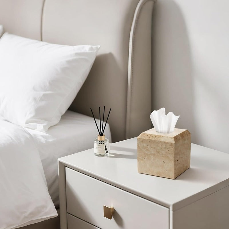 1pc Heavy Duty Natural Marble Tissue Box Holder & Toilet Paper Dispenser - Beige/Beige/ Brown/Gray/White - Elegant Marble Pattern, -Slip Base, One-Hand Opening, Fits Square Tissues - Ideal for Bathroom, Living Room, Office - Decorative Storage Organizer -