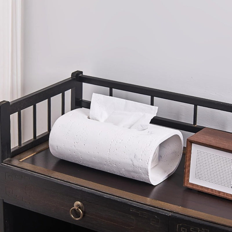 Natural Travertine Textures Tissue Box Holder - Rectangular Resin Decorative Cover for Bathroom, Kitchen, Bedroom, Living Room, Office - White, Durable & Stylish Design, Bathroom Decor And Accessories, Kitchen Accessory, Modern Decor Item, Smooth Finish