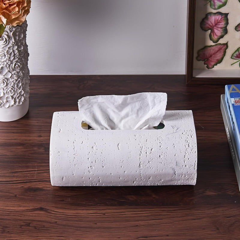 Natural Travertine Textures Tissue Box Holder - Rectangular Resin Decorative Cover for Bathroom, Kitchen, Bedroom, Living Room, Office - White, Durable & Stylish Design, Bathroom Decor And Accessories, Kitchen Accessory, Modern Decor Item, Smooth Finish